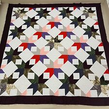 Handmade 8 Point Star Cotton Fabric Queen Size Sewing Patchwork quilt top/topper picture