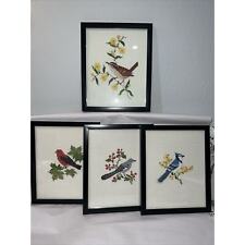 Set Of 4 Needlepoint Cross Stitch Framed Art Work Of Birds Vintage Beautiful picture