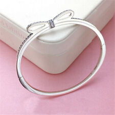 New 100% Authentic 925 Sterling Silver Bow CZ Bangle Bracelet picture