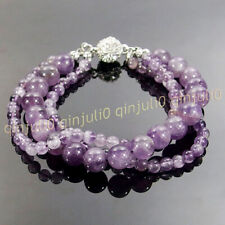 3 Rows Natural 4mm 8mm Jade Gemstone Round Beaded Bracelets 7.5'' Magnetic Clasp picture