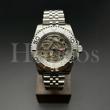Custom Made Skeleton Watch 40mm Sub Style Diver NH70 Auto Movement Silver Bezel picture