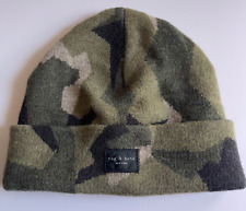 RAG & BONE Addison Shatter Beanie Cotton Cashmere Hat, Army Camo (MSRP $50) picture