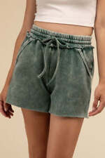 ZENANA Summer Sweat Shorts Acid Wash Fleece Drawstring with Pockets picture