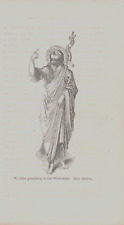 Original c1845 Antique Woodcut Religious Italian Art Print SAINT JOHN PREACHING picture