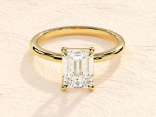 2 Ct Emerald Cut Simulated Diamond Women's Solitary Ring 14k Yellow Gold Over picture