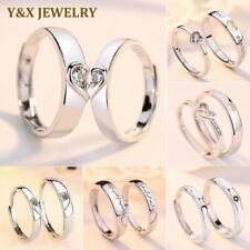 925 Silver 2PCS Couples Rings Wedding Engagement Promise Rings Women Men Ring picture