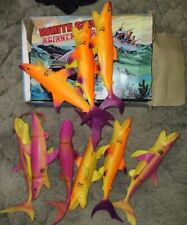 VINTAGE SHARKS RUBBER TOY CASE Of 9 ART ON THE BOX  SHARK LOVERS JAWS MANEATER picture