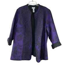 Catherines Quilted Open Front Jacket Women Plus Sz 2X Purple Paisley Long Sleeve picture