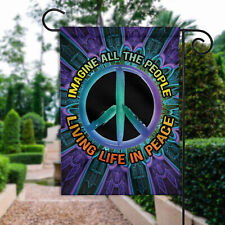 Imagine All The People Living Life In Peace Flag, Hippie Peace Sign Vintage Flag picture