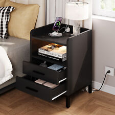 Modern Nightstand End Side Table 2 Drawer Bedside Table with Charging Station picture