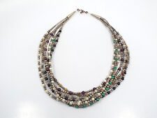 Vintage Liquid Silver & Colored Stone Beads 7 Strand Necklace, 63.2 grams picture