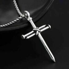 Mens Christ Jesus Nail Rope Cross Pendant Necklace Stainless Steel Chain Silver picture