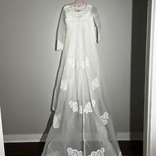 Vintage 1960s White Mod Cottagecore Wedding Dress Watteau Train Gown Lace Medium picture
