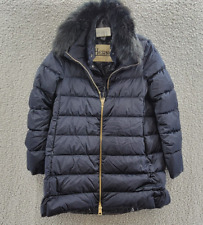 Herno Faux Fur Trimmed Down Puffer Coat Women's 40 Navy Full Zip Hooded L/S picture