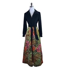 Evelyn Pearson Lounging Apparel Vintage Dress Black Velour Floral Quilted Maxi M picture