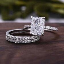 4Ct Radiant Cut VVS1 Moissanite Trio Set Engagement Ring 14k White Gold Plated picture
