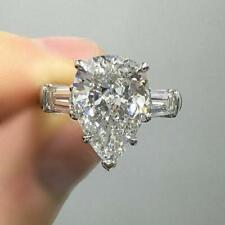 4.5ct Pear Pear Cut Moissanite Baguette Accent Trilogy Ring White Gold Plated picture