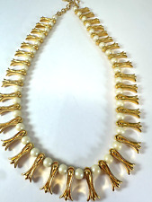 Vintage Necklace Vatican Museum Fish Simulated Pearl Goldtone Hook Z picture