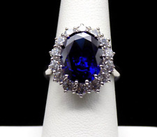 Vtg. QVC Epiphany Ring Lab Created Tanzanite 5CT 925 Sterling Silver CZ Halo 7 picture