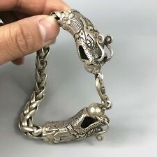 Collectible Tibet Silver Handwork Dragon Amulet Bracelet Exquisite Chinese Rare picture