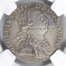1787 Great Britain King George III Silver Shilling 1S Coin, High Grade NGC AU53 picture