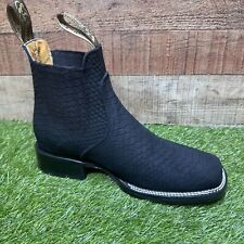 MENS COWBOY  WESTERN LEATHER BLACK SLIP ON ANKLE SQUARE TOE BOOTS PYTHON PRINTED picture
