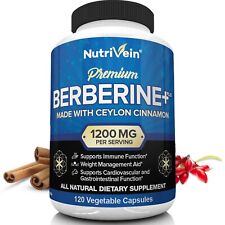 Nutrivein Premium Berberine HCL 1200mg Plus Organic Ceylon Cinnamon - 120 Pills picture