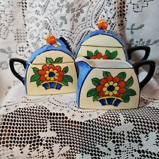 Vintage Takito Co TT Japan Hand Painted Blue Hand Painted Teapot, Sugar, Creamer picture