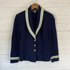 St. John Collection Womens Knit Cardigan Jacket Sz 2 Blue Long Sleeve Green Trim picture