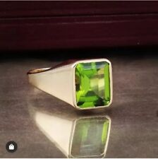 3Ct Emerald Cut Men's Ring 3Ct Lab Created Peridot 14K Yellow Gold Plated Silver picture