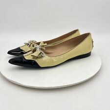 Tod’s Women Size 8 Black Cream Patent Leather Pointed Toe Ballet Bow Flat Shoes picture