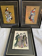Signed ASIAN GEISHA GIRL Original PAINTINGS Lot on Canvas - Frame (3) picture