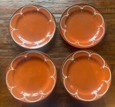 Vintage 10”Portuguese Terracotta/Redware Dinner Plates w/Slip Design, Set Of 4 picture