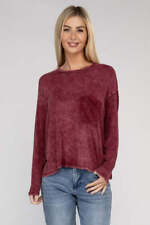 ZENANA Summer Casual Top Washed Ribbed Dolman Sleeve Round Neck picture
