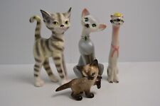 4 Vintage MCM Cat Figurines Siamese Collectible Tabby Japan Ceramic Sequin picture