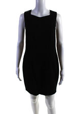 Chanel Boutique Womens Back Zip Crew Neck Mini Sheath Dress Black Wool FR 38 picture