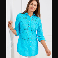 EYELET BOYFRIEND SHIRT, classic button front shirt at Talbots, NWT $149. picture
