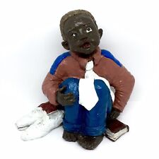Vintage 1970s Artist Signed Resin Boy Sitting Holy Bible Figure Black Americana picture