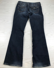 Silver Bootcut Jeans Womens 34x33 Dark Blue Embroidered Button Flap Pockets picture