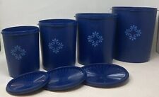 Vintage Tupperware Blueberry Cobalt Set of 4 Nesting Canisters with 3-Lids picture
