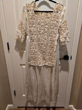 Antique Handmade Ivory Long Dress with Heavy Lace Panels picture