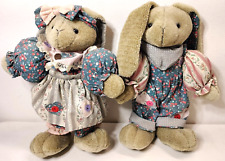 2 Vintage Ganz Country Folk Handcrafted Stuffed Animal Plush Rabbits picture