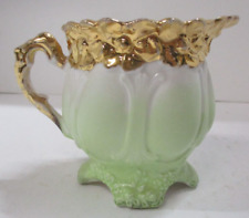 Vintage Unmarked Green with Gold Floral Trim Creamer picture