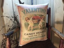 SWEET PRIMITIVE VICTORIAN ANTIQUE VINTAGE STYLE VALENTINE CUPID HEART RED PILLOW picture