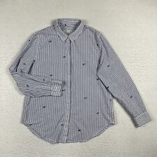 Rails Shirt Womens Medium Blue White Striped Taylor Broken Hearts Button Up Top picture