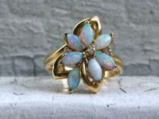 2Ct Marquise Vintage Unique Opal Flower Engagement Ring 14k Yellow Gold Plated picture