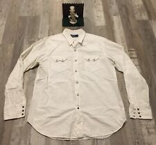 VTG Polo Ralph Lauren Long Sleeve White Pearl Snap Shirt Men's L Minimal Wear picture