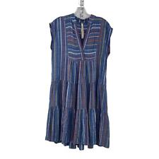 Uncle Frank Women's Blue Striped Boho Peasant Knee Length Sheath Dress Size S picture