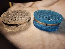 Pair of French Baccarat Heavy Cut Crystal Jewelry Boxes-Clear &  Rare Blue  picture