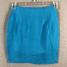 Vintage Baronesa By Barbara Green Skirt Womens 4 Bright Blue Pencil Linen Blend picture